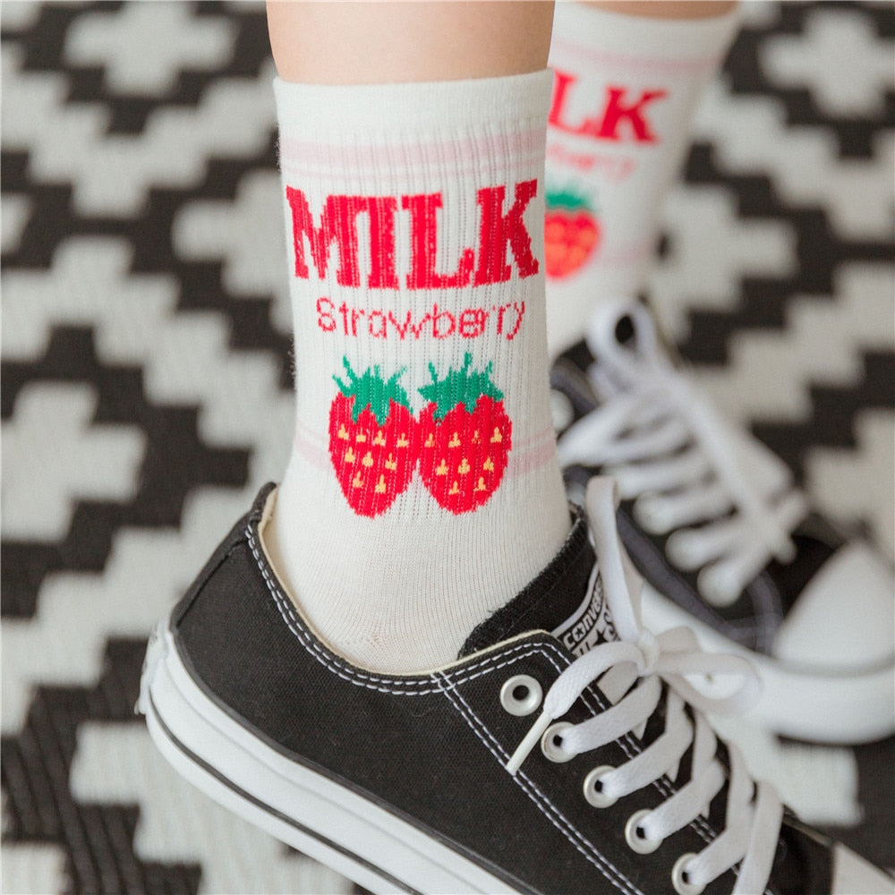Milk Strawberry Women Socks